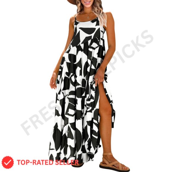 Sleeveless Maxi Dress Asymmetric Tiered Flowy Boho Beach Casual Loose Sleeveless Maxi Dress Asymmetric Tiered Flowy Boho Beach Casual Loose